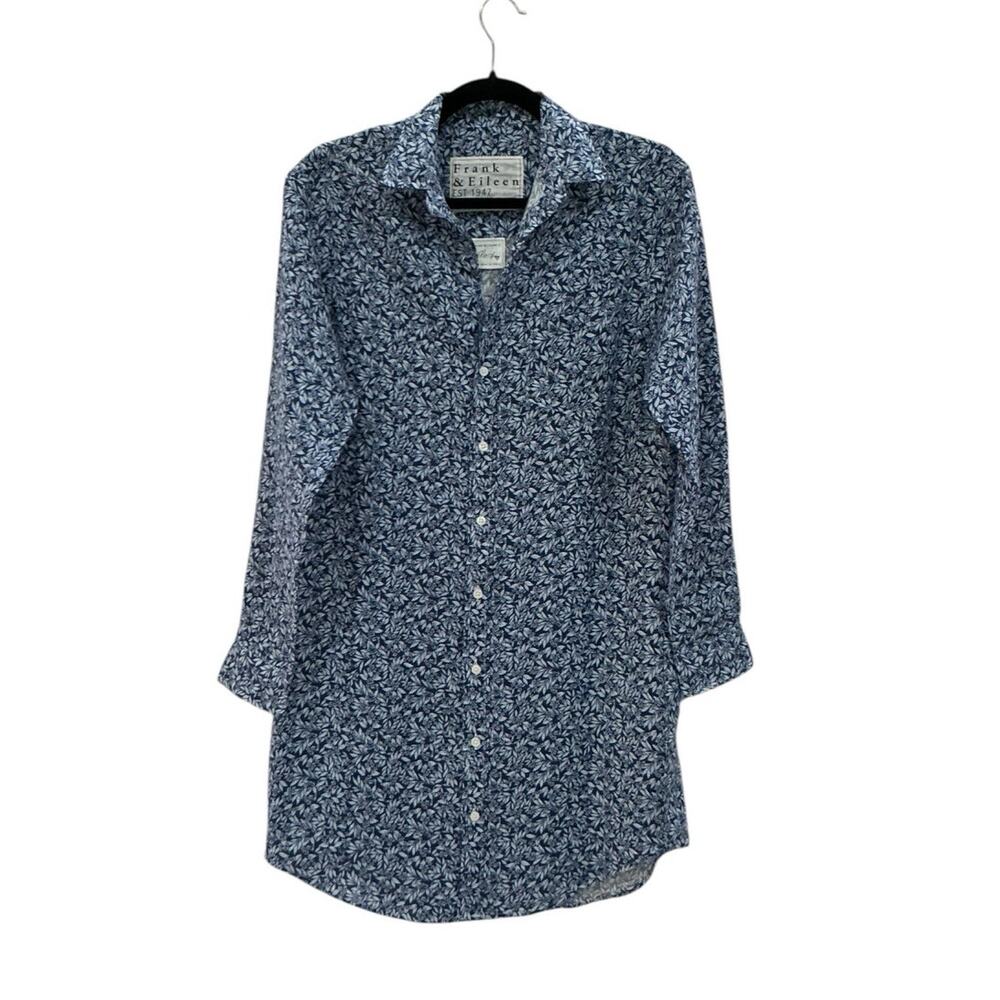 Frank & Eileen Mary Classic Shirtdress Italian Linen Blue Floral Size‎ XS - Picture 4 of 12